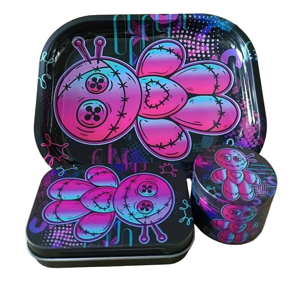 [116061417] Set 3 pièces en métal violet – Plateau avec grinder et boîte – Violet